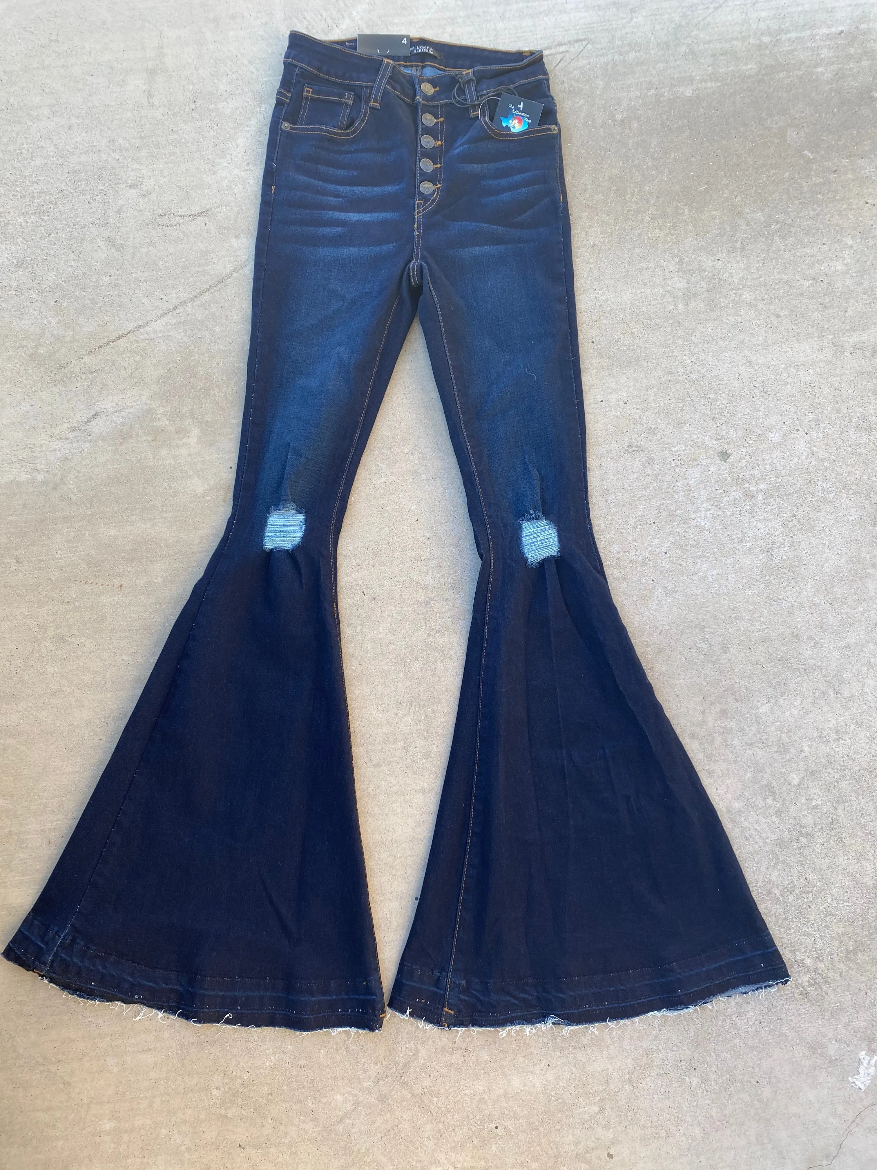 Dark Wash Distressed Flares