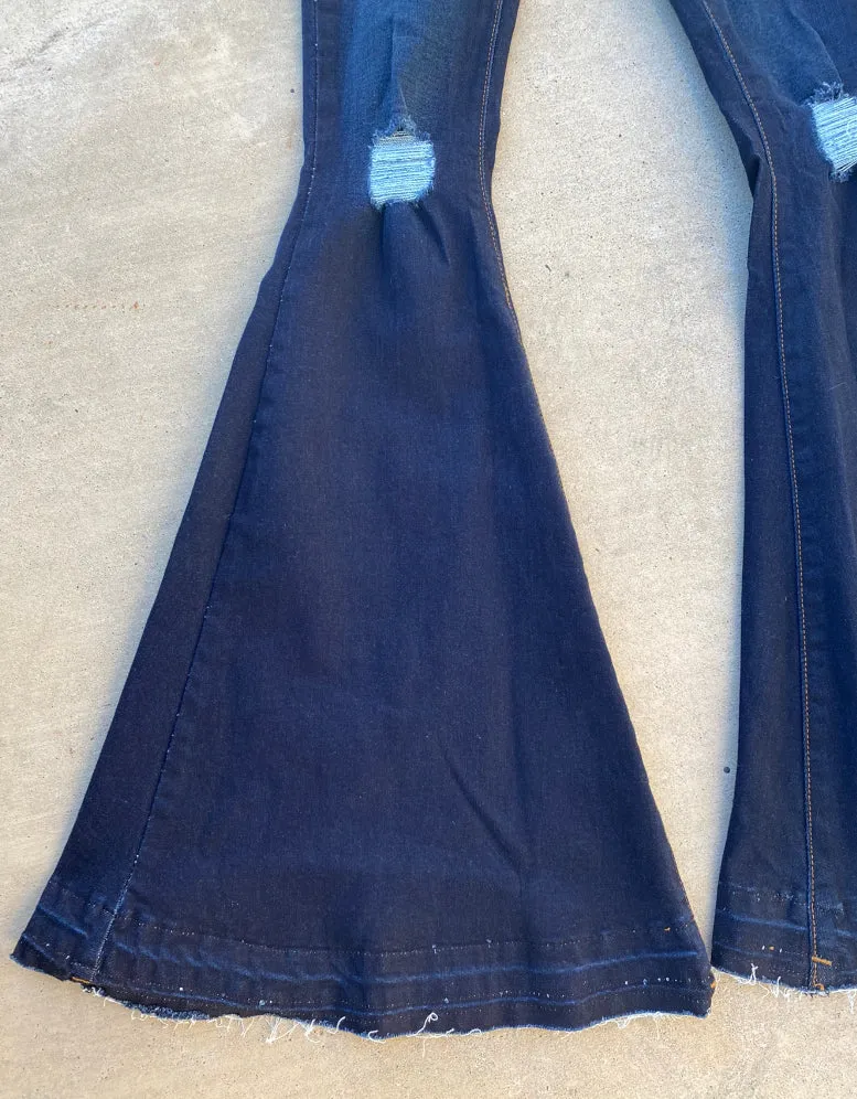 Dark Wash Distressed Flares