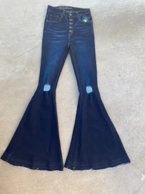 Dark Wash Distressed Flares