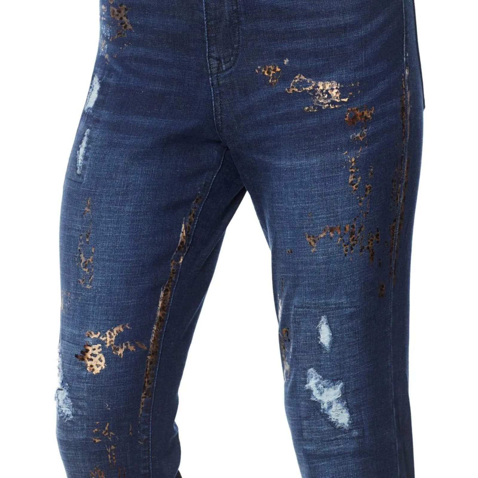 DG2 by Diane Gilman Women's Destructed Crosshatch Denim Skinny Jeans