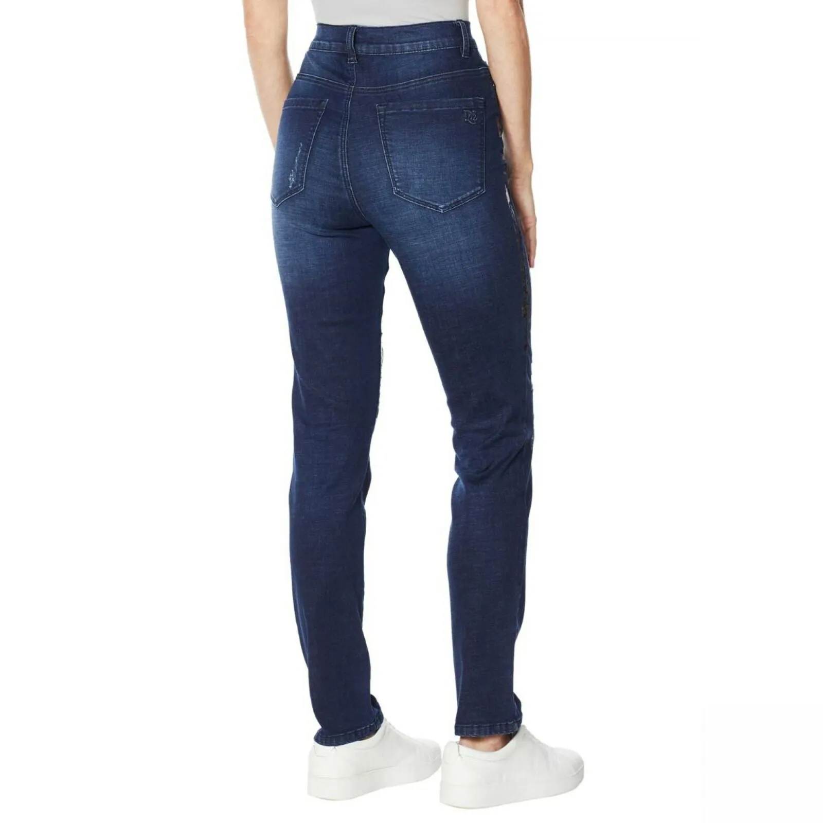 DG2 by Diane Gilman Women's Destructed Crosshatch Denim Skinny Jeans