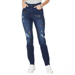 DG2 by Diane Gilman Women's Destructed Crosshatch Denim Skinny Jeans