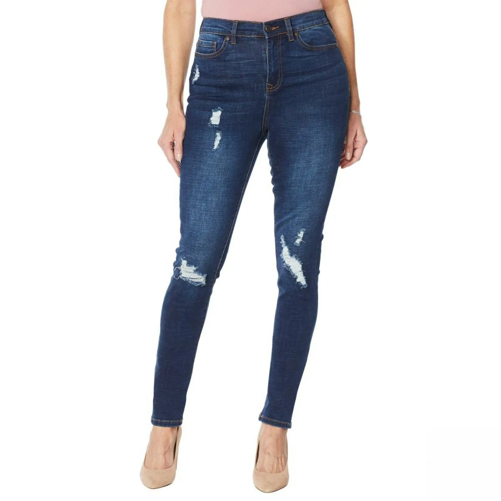 DG2 by Diane Gilman Women's Virtual Stretch Destructed Skinny Jeans