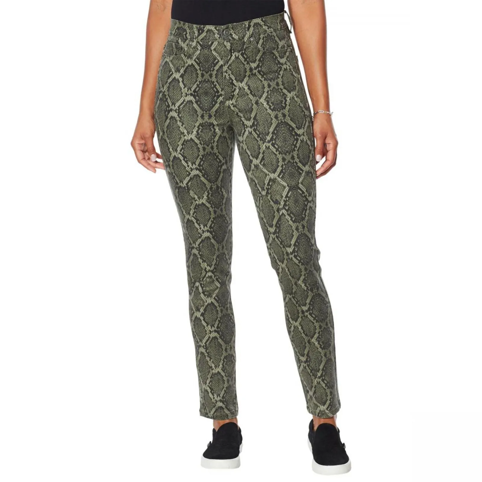 DG2 by Diane Gilman  Womens Virtual Stretch Skinny Jean Olive Python Green 12