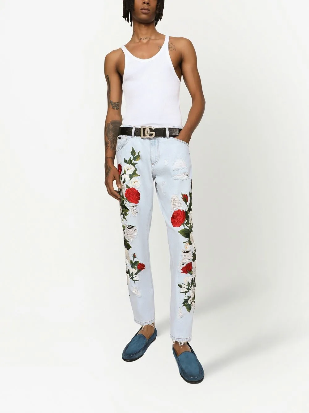 Dolce & Gabbana distressed floral-print jeans