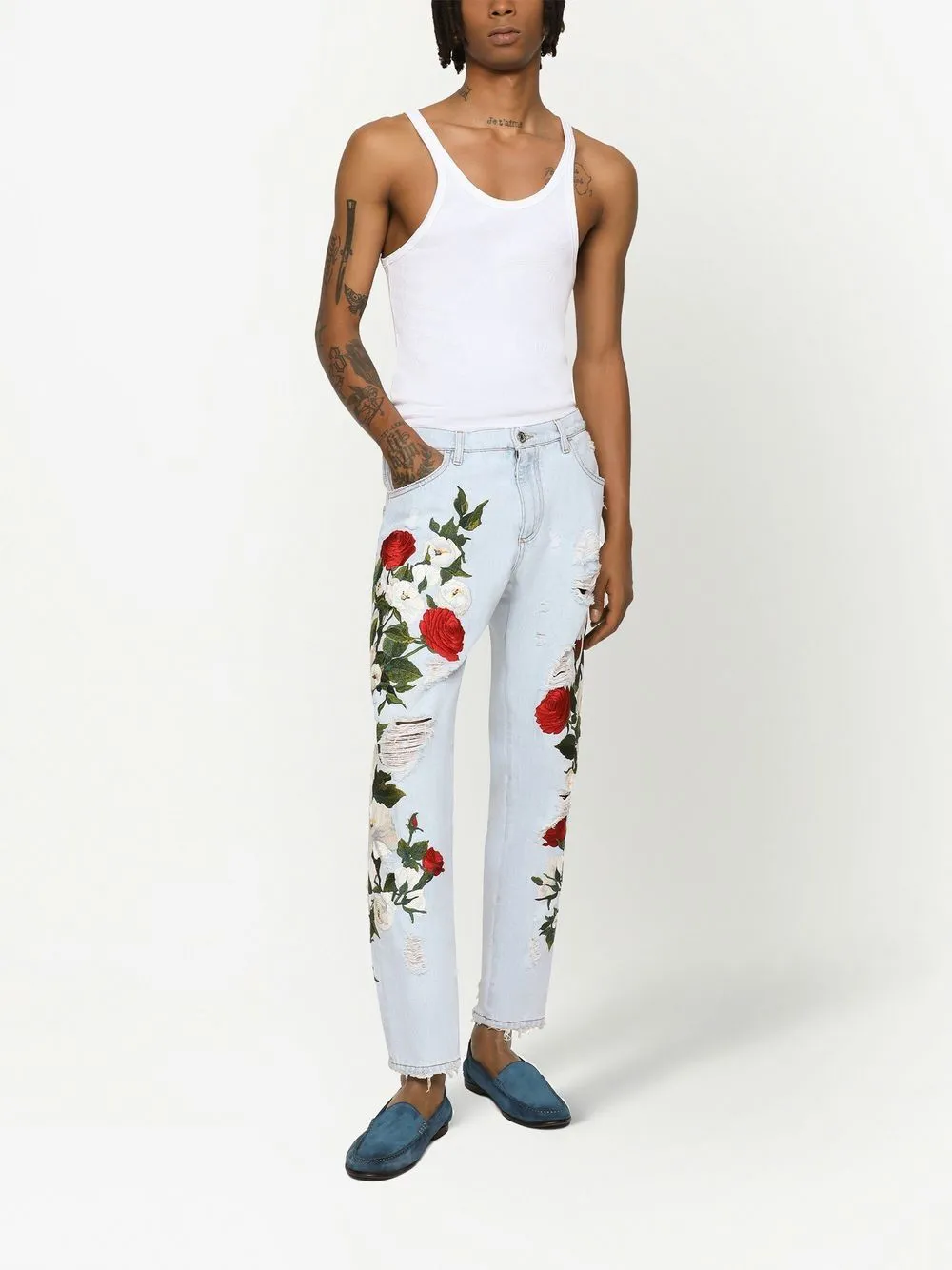 Dolce & Gabbana distressed floral-print jeans