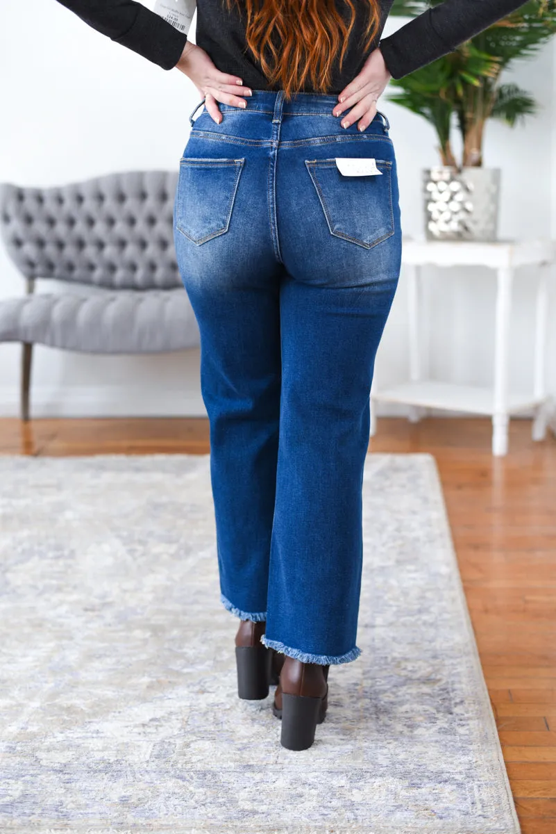 Dylan High Rise Frayed Wide Leg Ankle Risen Jeans