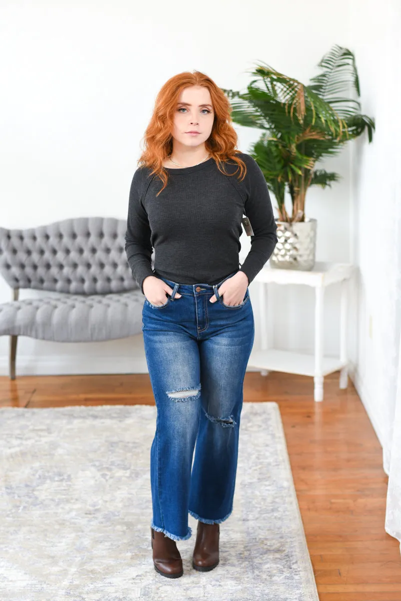 Dylan High Rise Frayed Wide Leg Ankle Risen Jeans