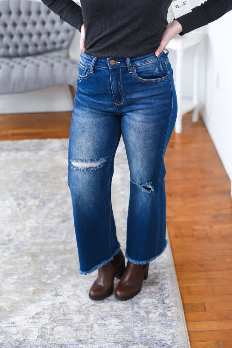 Dylan High Rise Frayed Wide Leg Ankle Risen Jeans