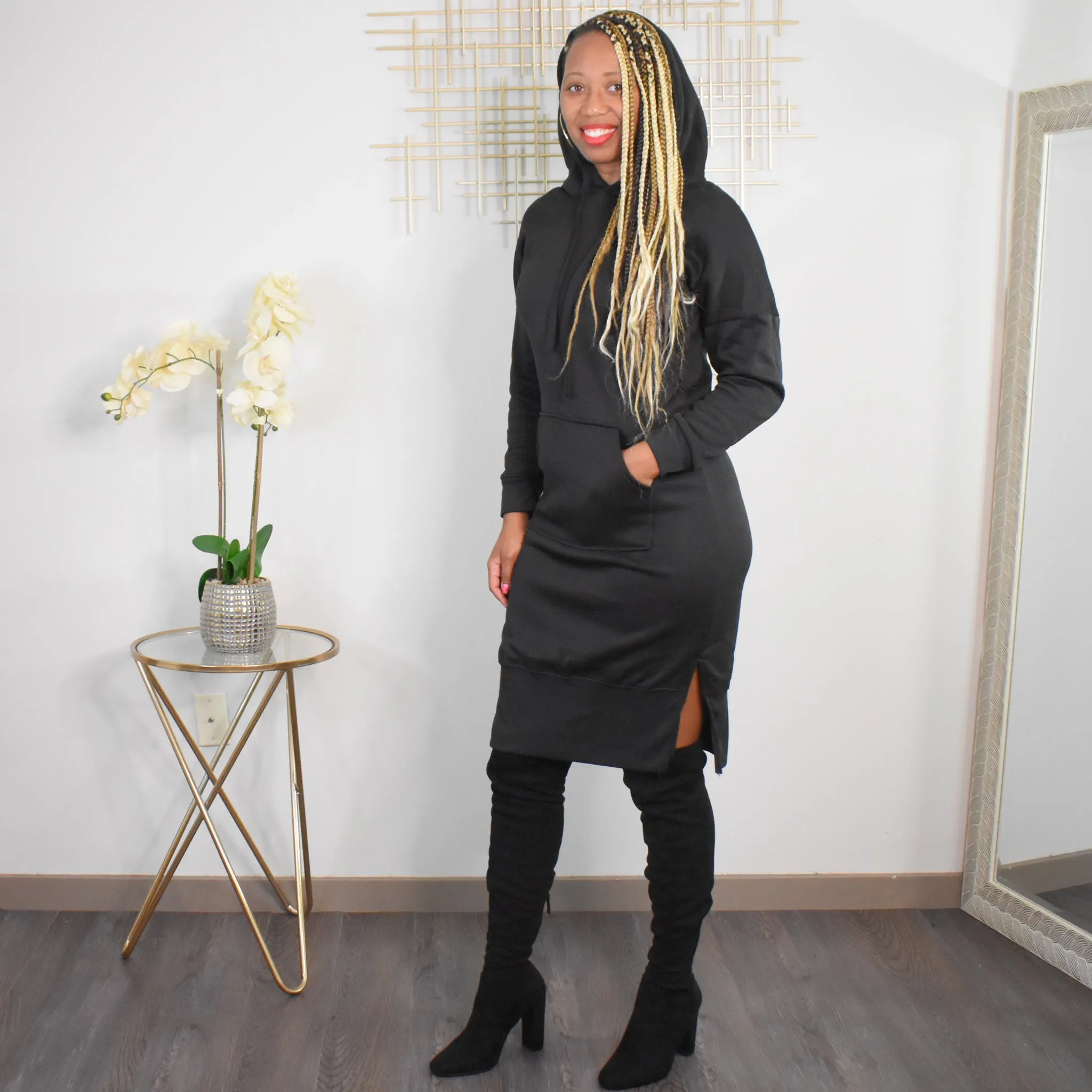 Ebony  | Hoodie Dress - Black
