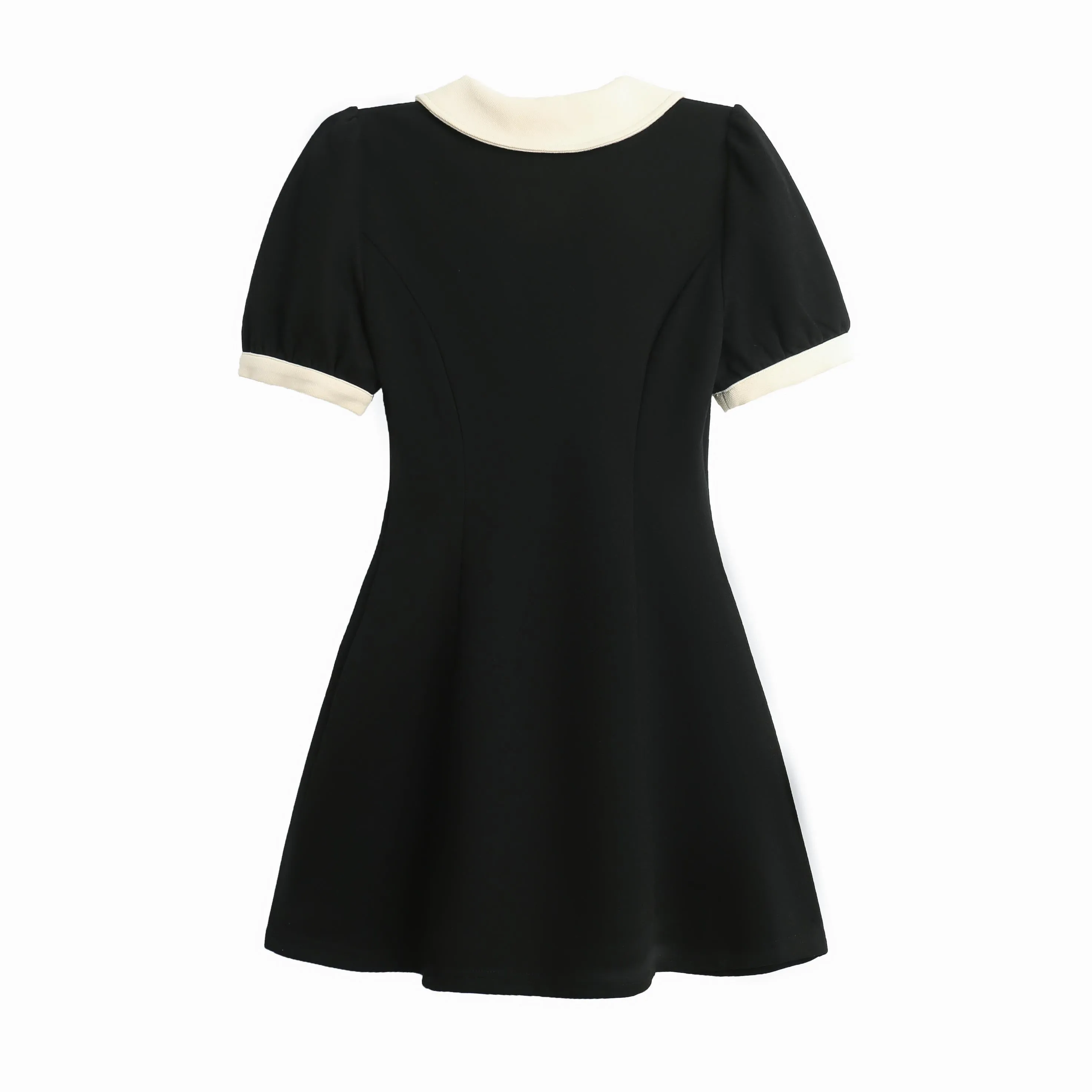 Elegant Button-up Skater Skater Dress with a Bow Decoration