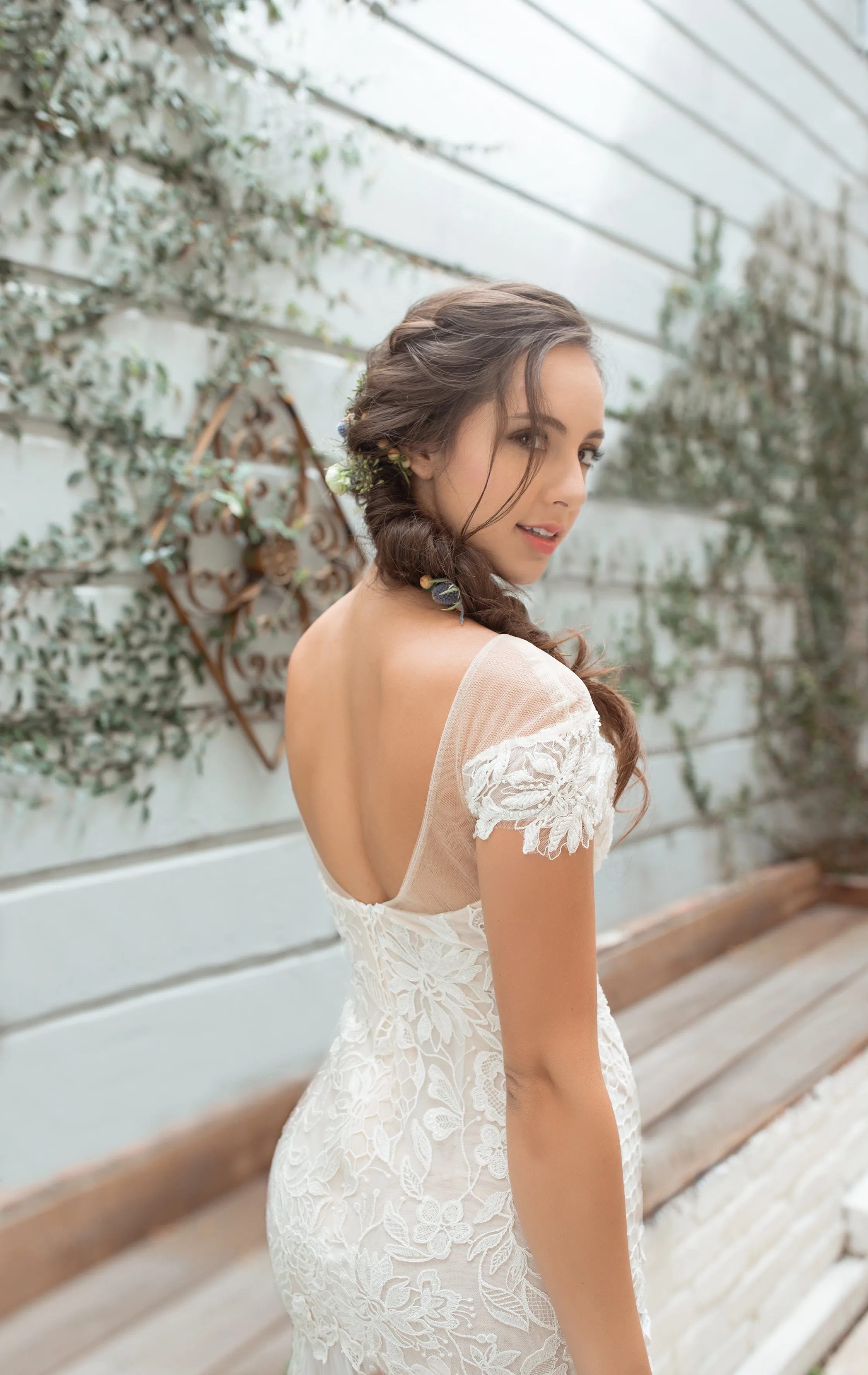 Estela - Selena Huan off-the-shoulder crystal and pearl beaded Israel lace illusive back light mermaid gown