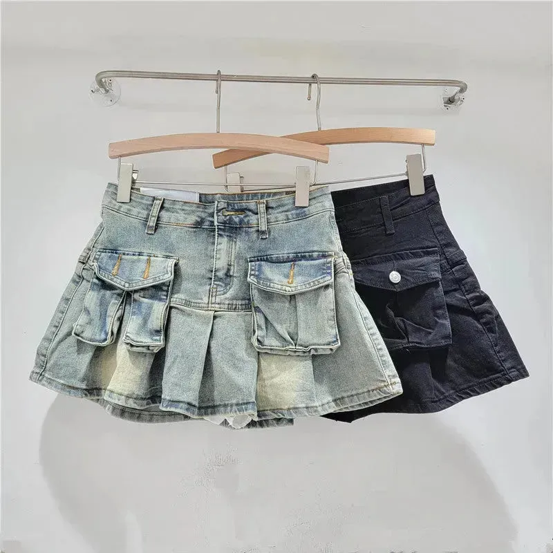 Fashion Personality Denim Little Short Mini Jeans flared Skirt