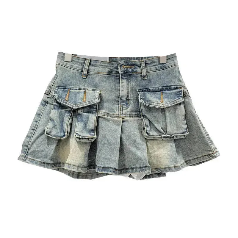 Fashion Personality Denim Little Short Mini Jeans flared Skirt