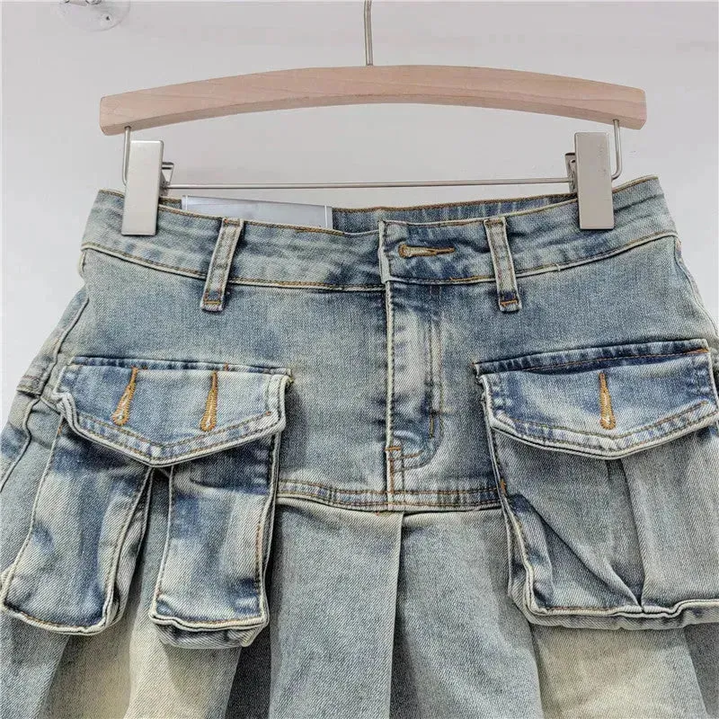 Fashion Personality Denim Little Short Mini Jeans flared Skirt