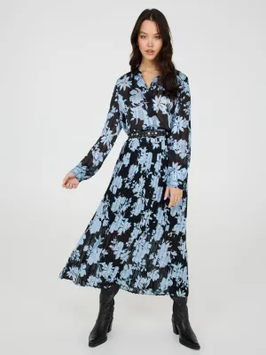 Floral Print Pleated Chiffon Midi Skirt