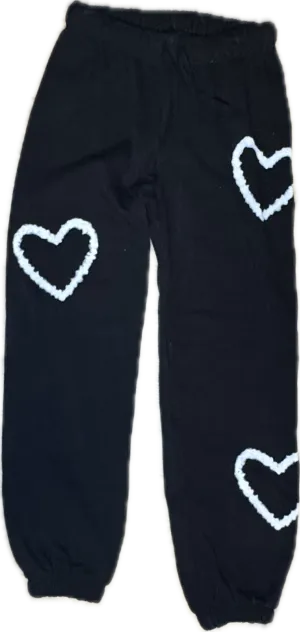 FLOWERS BY ZOE- White Hearts Sweat Pants (black)
