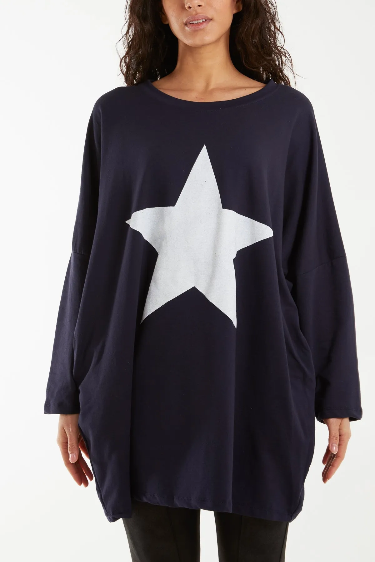 Foil Star Side Pockets Sweatshirt Dress