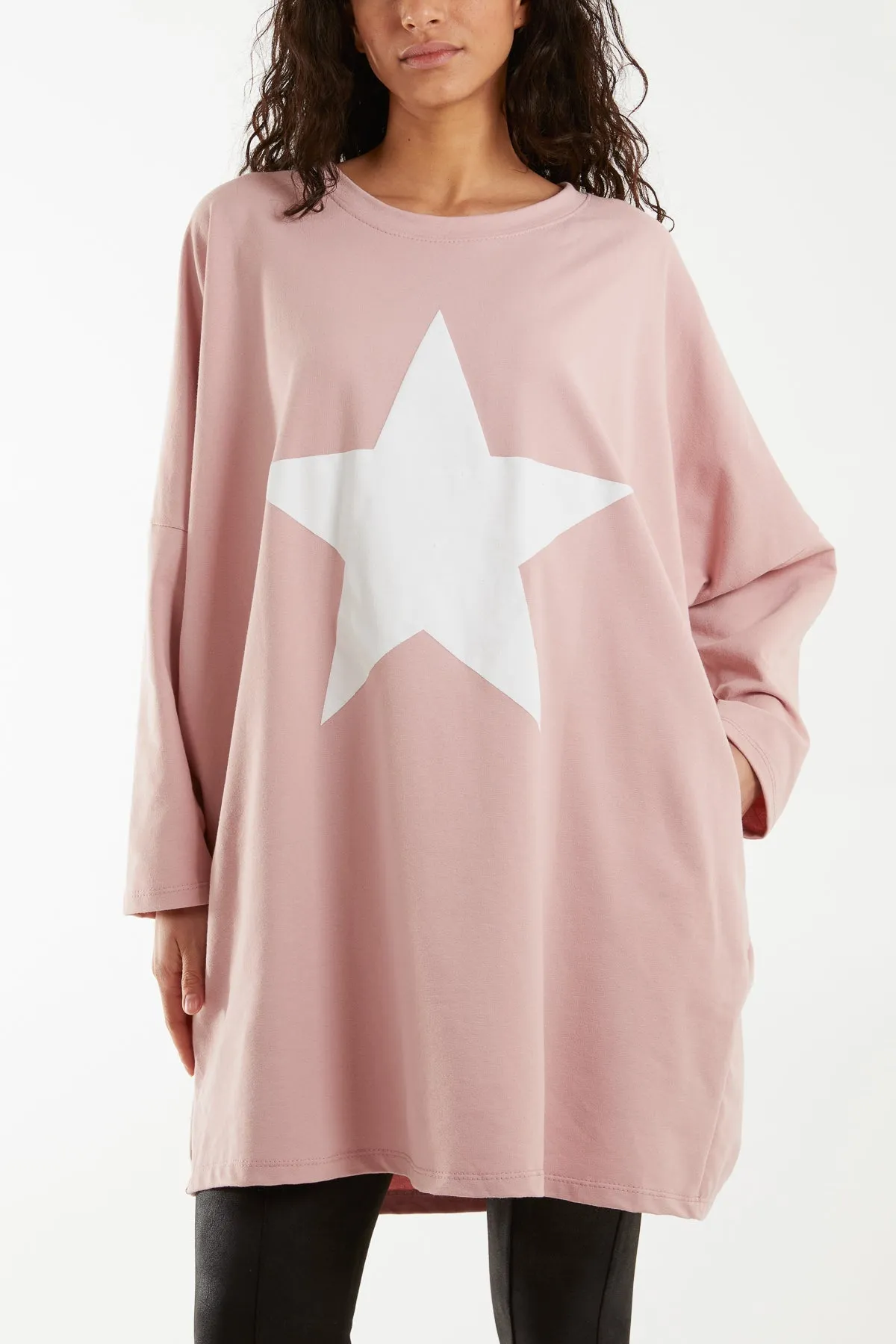 Foil Star Side Pockets Sweatshirt Dress