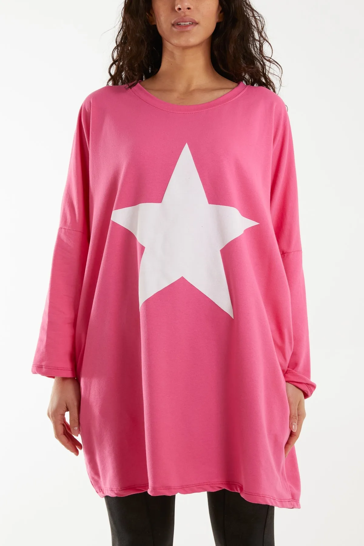 Foil Star Side Pockets Sweatshirt Dress