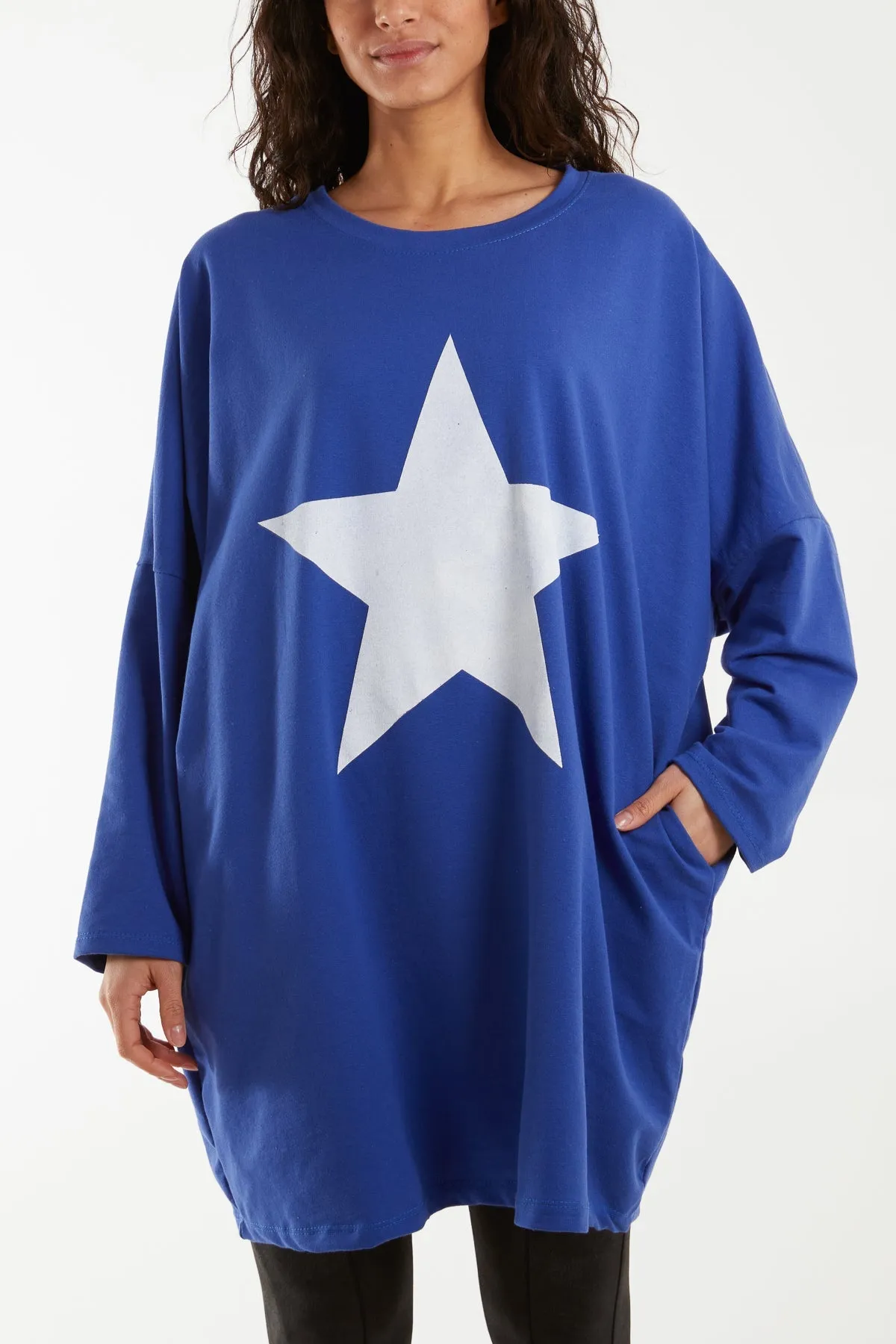Foil Star Side Pockets Sweatshirt Dress