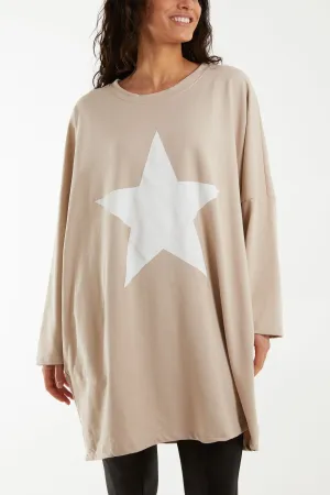 Foil Star Side Pockets Sweatshirt Dress