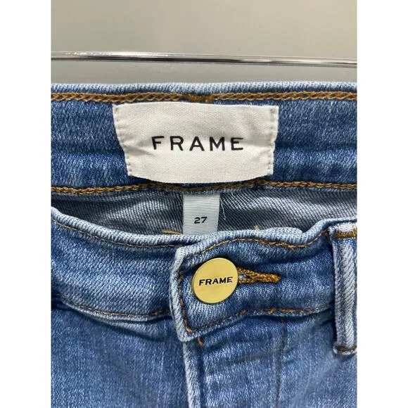 FRAME Le High High-Rise Distressed Stretch Straight-Leg Jeans Sz 27