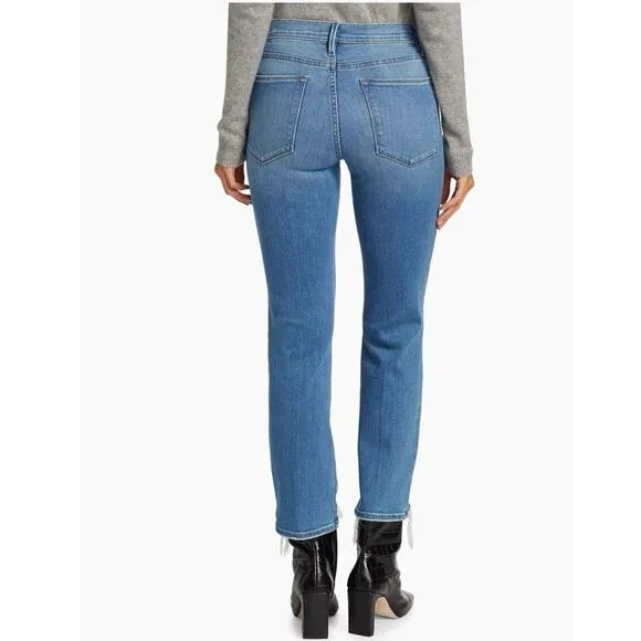 FRAME Le High High-Rise Distressed Stretch Straight-Leg Jeans Sz 27