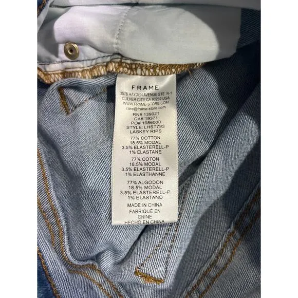 FRAME Le High High-Rise Distressed Stretch Straight-Leg Jeans Sz 27