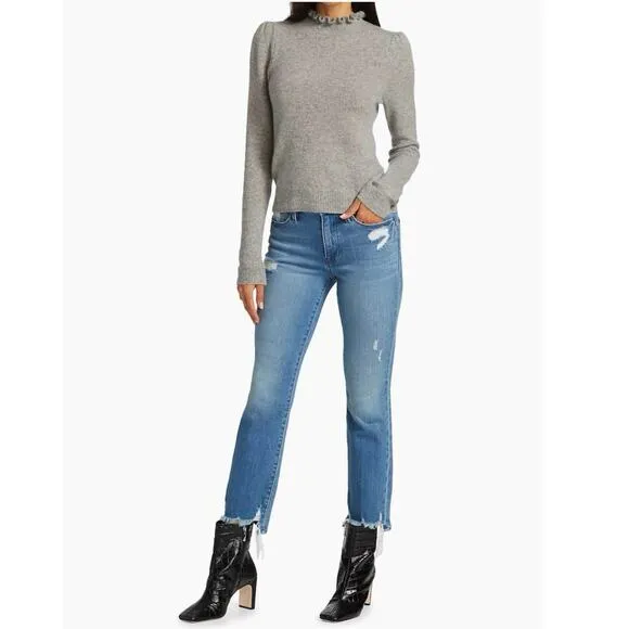 FRAME Le High High-Rise Distressed Stretch Straight-Leg Jeans Sz 27