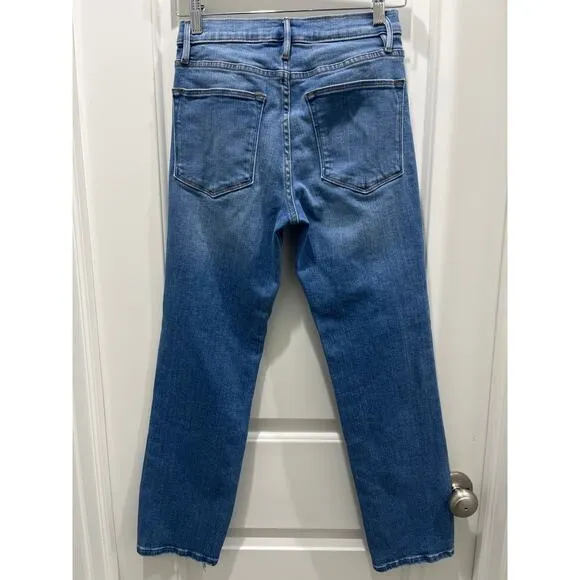 FRAME Le High High-Rise Distressed Stretch Straight-Leg Jeans Sz 27