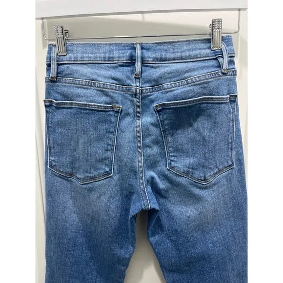 FRAME Le High High-Rise Distressed Stretch Straight-Leg Jeans Sz 27