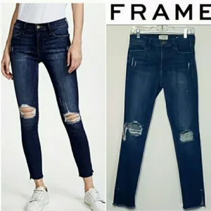 FRAME | Le High Skinny Distressed Raw Hem Jeans size 24 C19