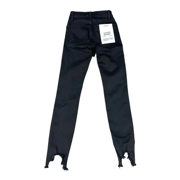 FRAME Le High Skinny Ripped Raw Hem Ankle Jeans in Black - 23  NWT