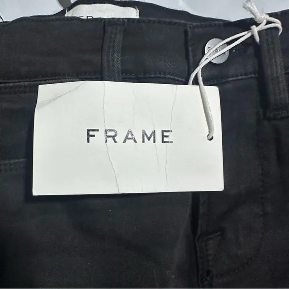 FRAME Le High Skinny Ripped Raw Hem Ankle Jeans in Black - 23  NWT