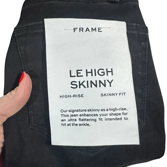 FRAME Le High Skinny Ripped Raw Hem Ankle Jeans in Black - 23  NWT