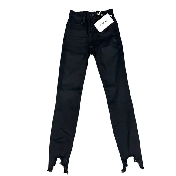 FRAME Le High Skinny Ripped Raw Hem Ankle Jeans in Black - 23  NWT