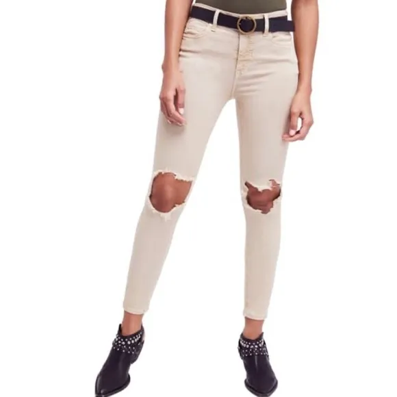 Free People | ‘Busted Knee’ Tan Skinny Jeans