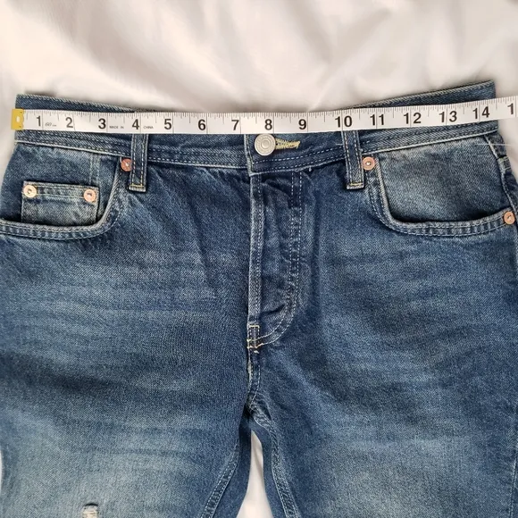 Free People Womens Maggie Mid Rise Straight Jeans Size 25 Sequoia Blue Raw Hem