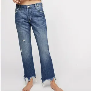 Free People Womens Maggie Mid Rise Straight Jeans Size 25 Sequoia Blue Raw Hem