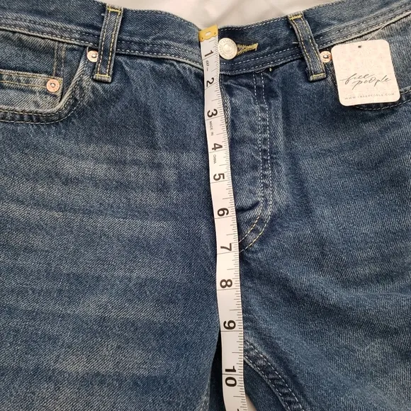 Free People Womens Maggie Mid Rise Straight Jeans Size 25 Sequoia Blue Raw Hem