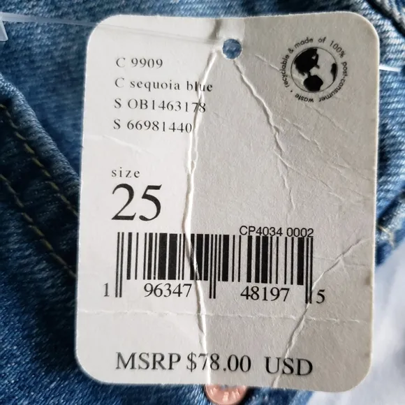 Free People Womens Maggie Mid Rise Straight Jeans Size 25 Sequoia Blue Raw Hem