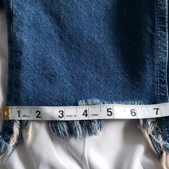 Free People Womens Maggie Mid Rise Straight Jeans Size 25 Sequoia Blue Raw Hem