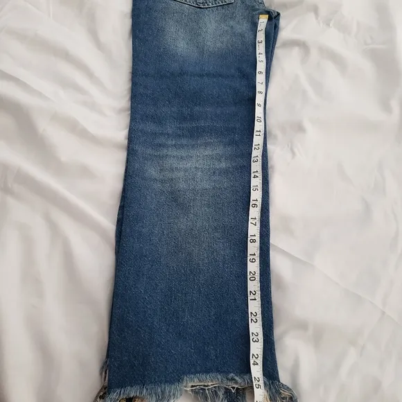 Free People Womens Maggie Mid Rise Straight Jeans Size 25 Sequoia Blue Raw Hem