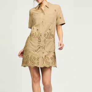 Front Pocket Eyelet Mini Dress