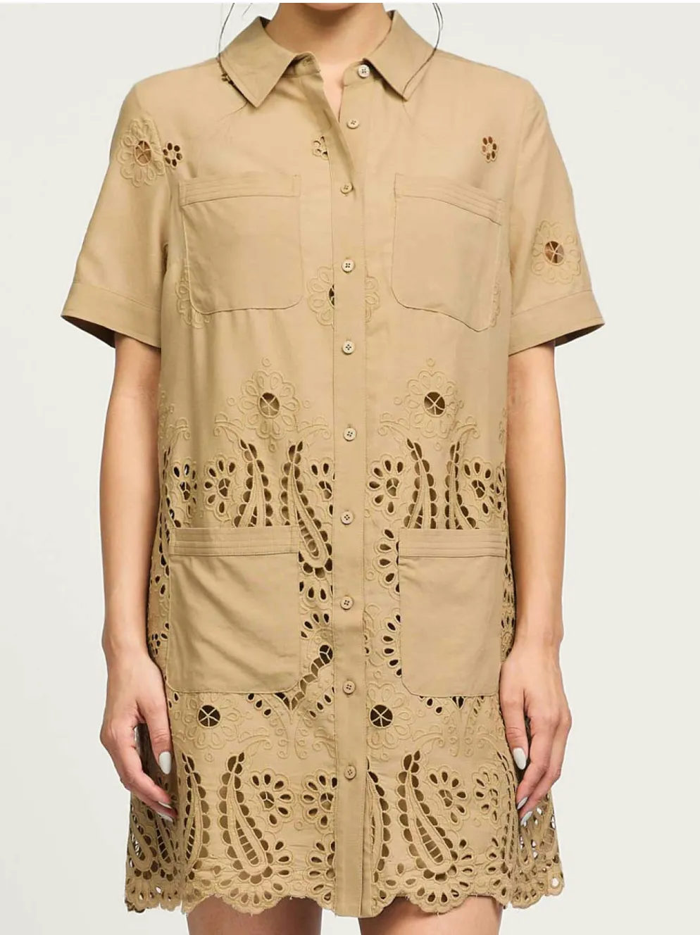 Front Pocket Eyelet Mini Dress