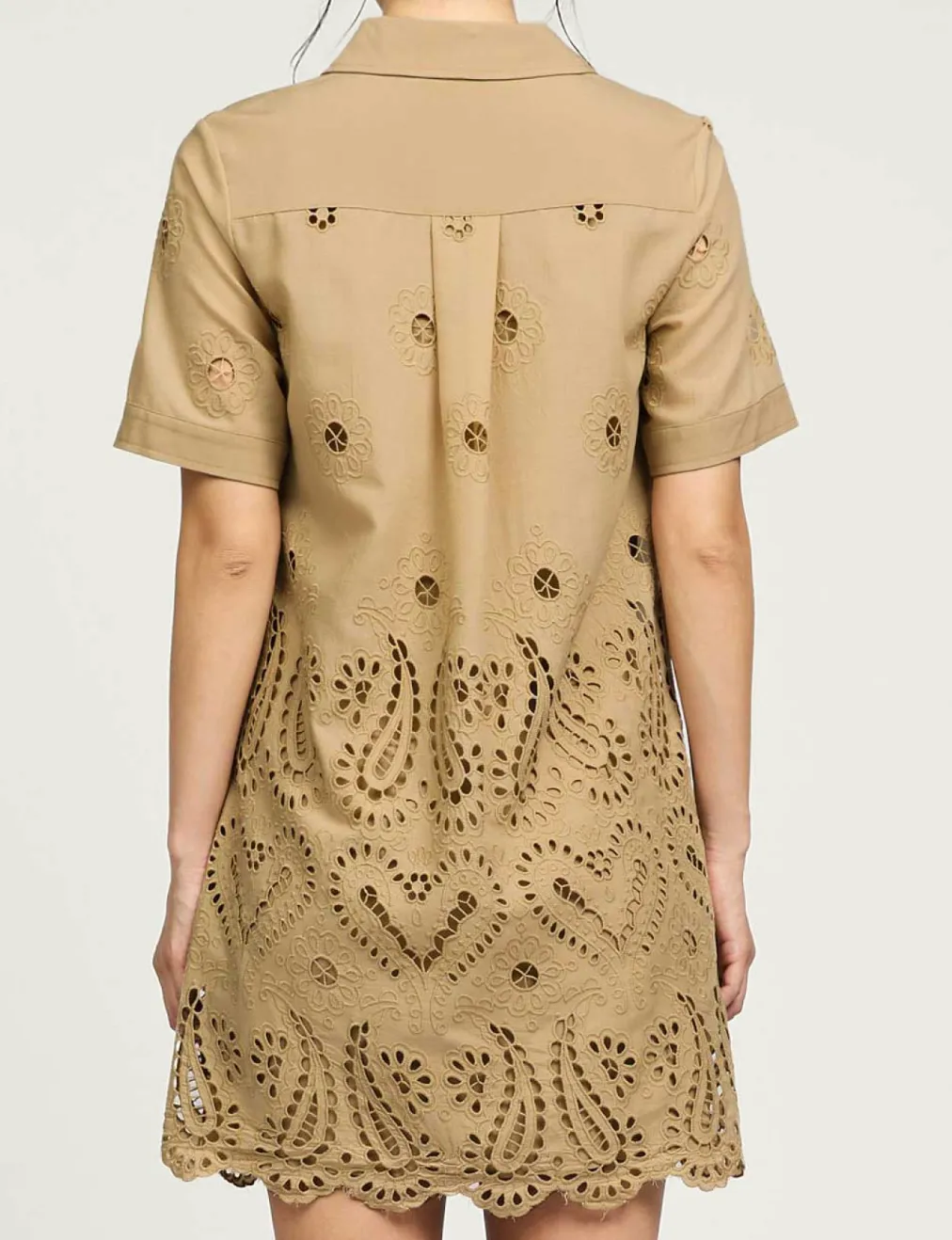 Front Pocket Eyelet Mini Dress