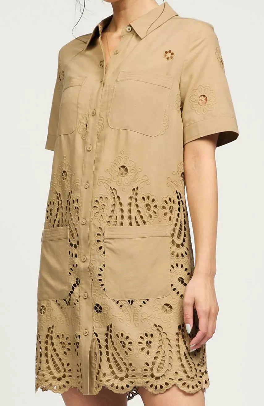 Front Pocket Eyelet Mini Dress