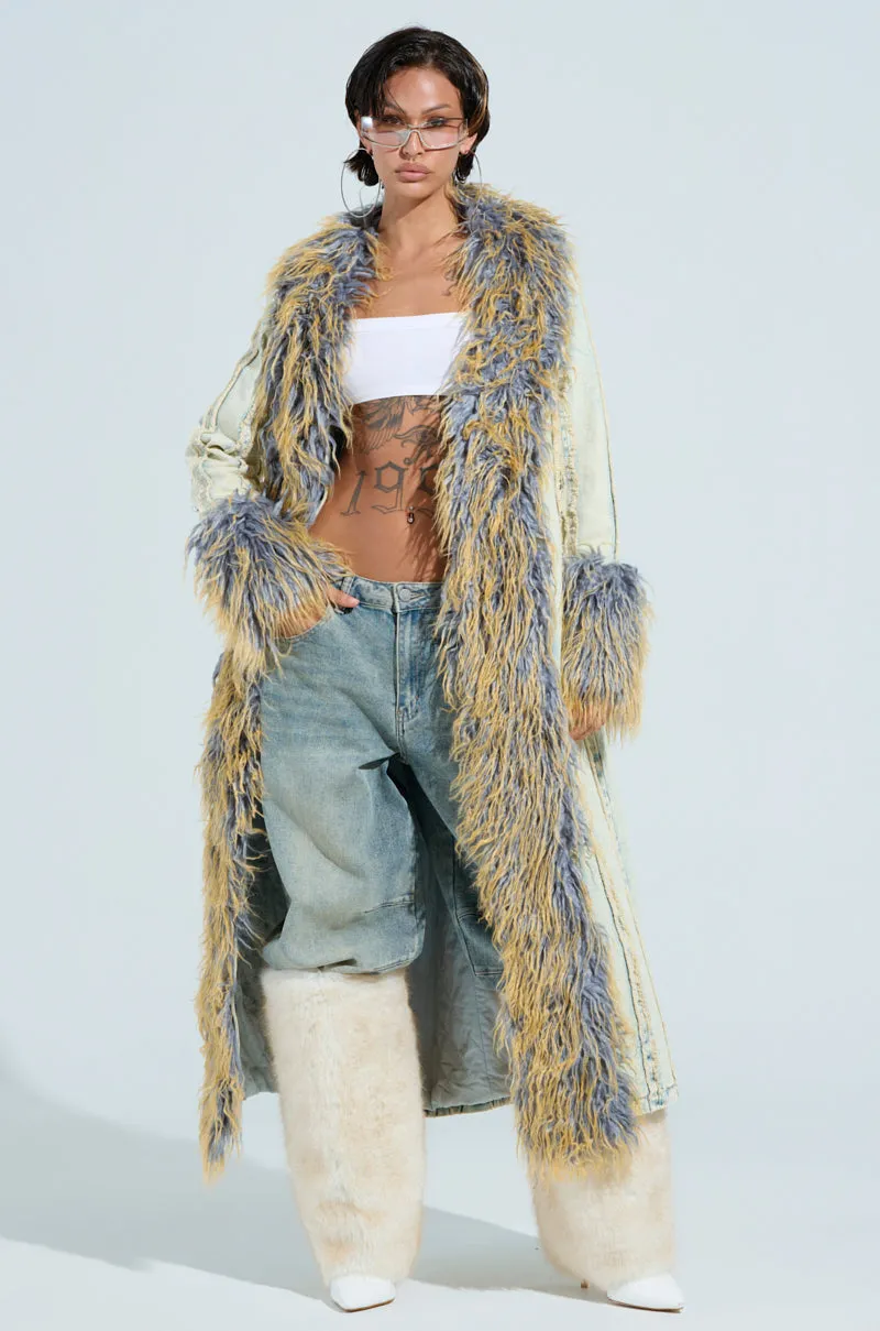 GIA DISTRESSED DENIM TRENCH