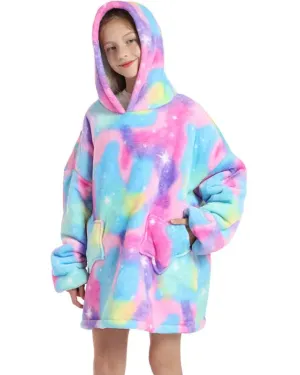 Girl's Colorful Galaxy Themed Tie Dye Hooded Sweater Dress